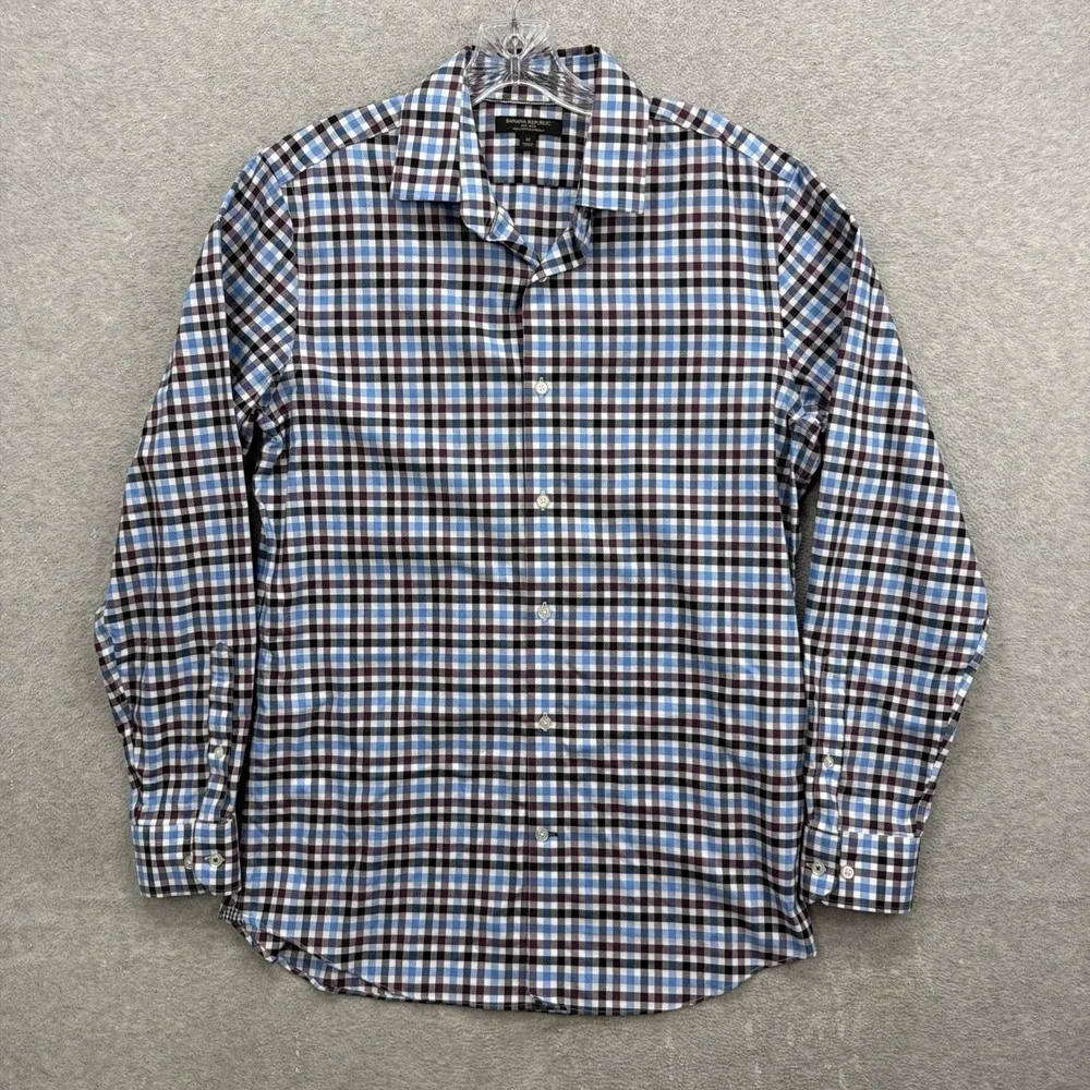 Banana Republic Shirt Mens Medium Blue Purple Gingham Check Camden Dress Casual
